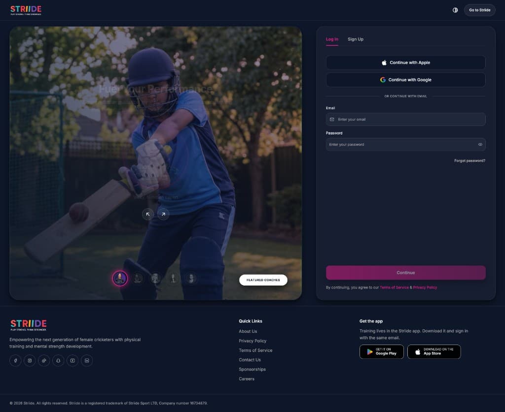 Striide subscriber login page